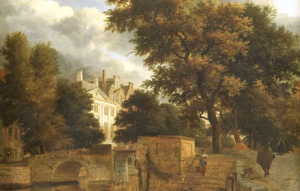 Picture landscape, picture, Jan van der Heyden, Stone bridge