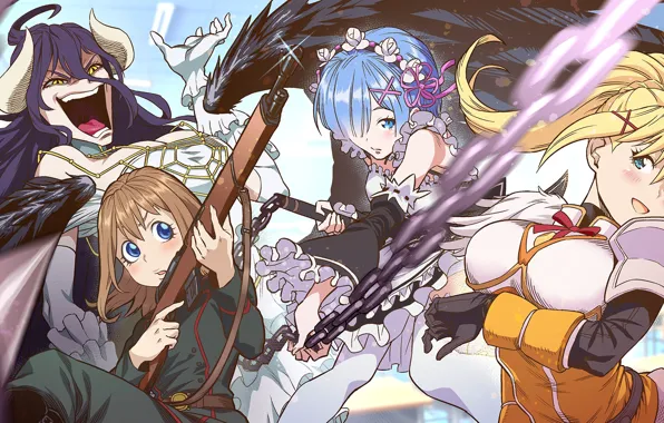 Darkness, Rem, Albedo, Viktoriya Ivanovna Serebryakov, Isekai Quartet