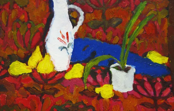 Picture 2006, pitcher, still life, pear, The petyaev, floral patterns, a flower in a pot