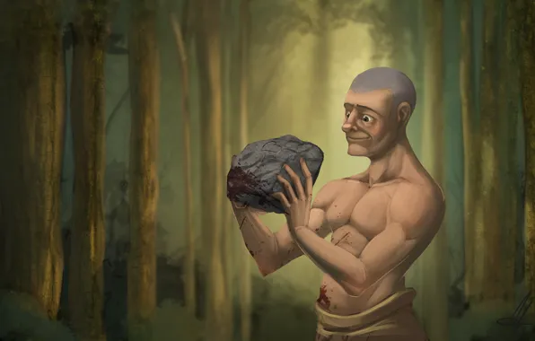 Forest, stone, man, survival, Rust, Rast