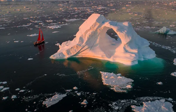 Ice, sea, the ocean, boat, ship, yacht, iceberg, ice