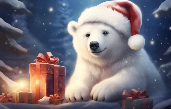 Winter, look, snow, Christmas, bear, gifts, New year, bear