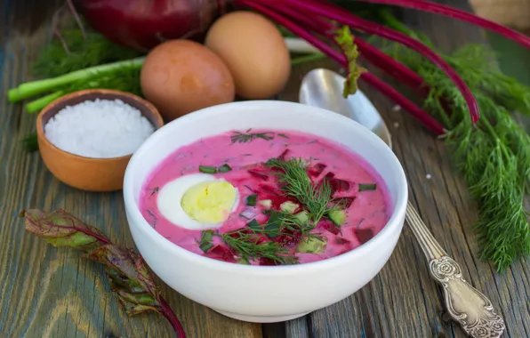 Egg, bowl, salt, beets, beetroot
