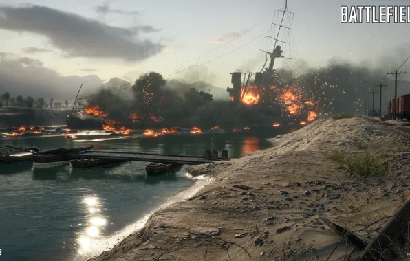 Fire, ship, channel, Battlefield 1, Suez