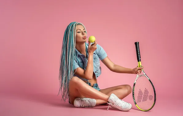 Picture girl, pose, background, model, shorts, makeup, hairstyle, racket