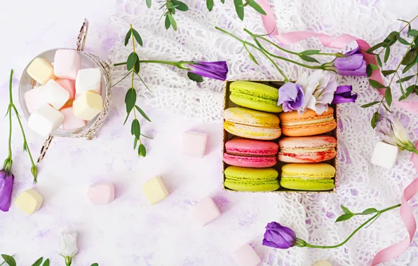 Picture flowers, colorful, dessert, pink, flowers, cakes, sweet, sweet