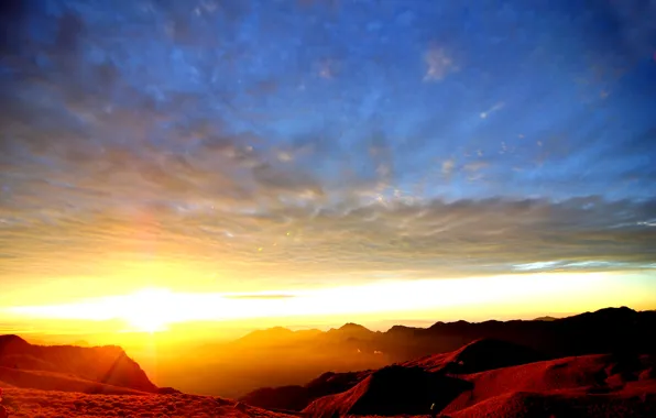 Picture the sky, sunset, mountains, tops