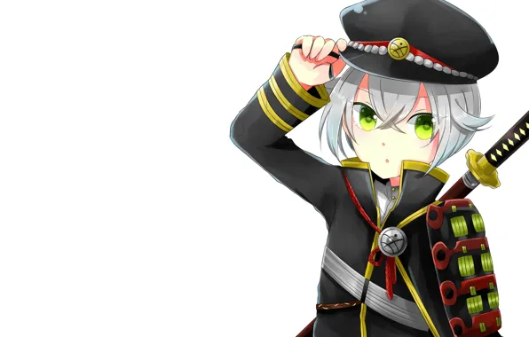 Sword, boy, white background, military uniform, Touken Ranbu, Hotarumaru, Dance Of Swords