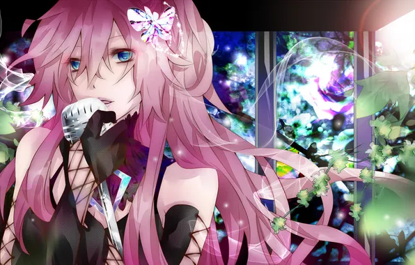 Picture girl, butterfly, art, vocaloid, megurine luka, sings