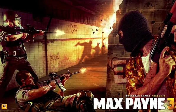Picture weapons, metro, police, soldiers, machine, Max Payne 3