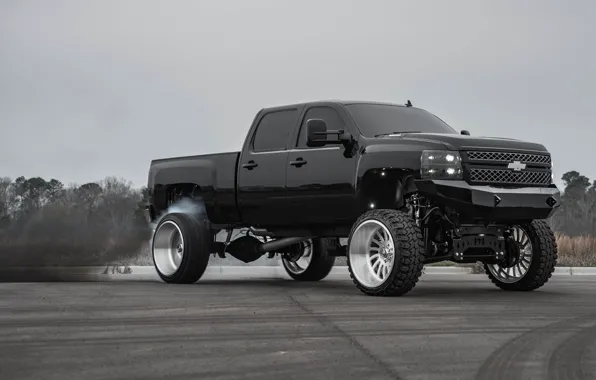 Burnout, Chevrolet, Black, Pickup, Silverado