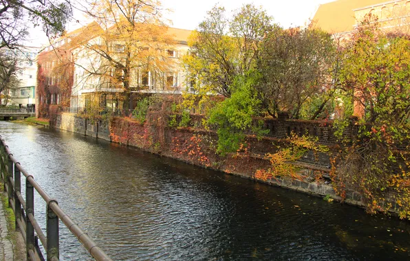 City, river, building