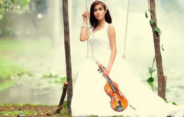 Picture girl, music, swing, violin