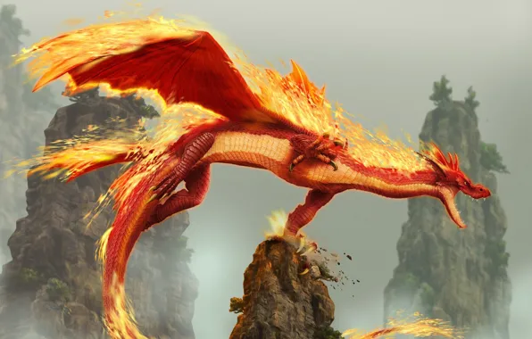 Dragon, Rocks, Fire, dragon blade wrath of fire