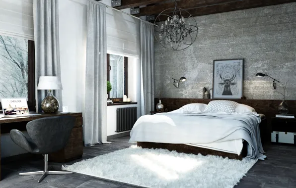 Style, room, interior, bedroom, loft