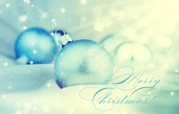 Snow, glare, holiday, balls, toys, New year, bokeh, Merry Christmas