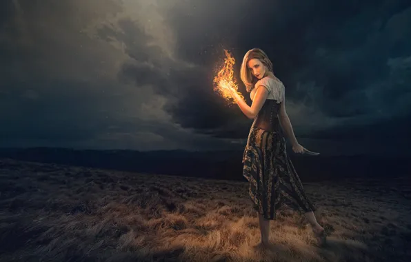 Girl, fire, magic, knife