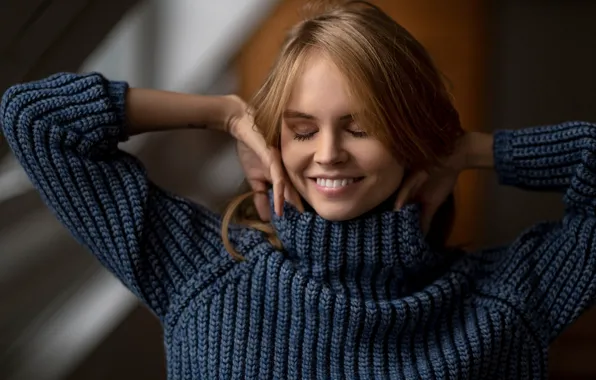 Picture smile, Girl, blonde, sweater, Anastasia Shcheglova, Chris Bos