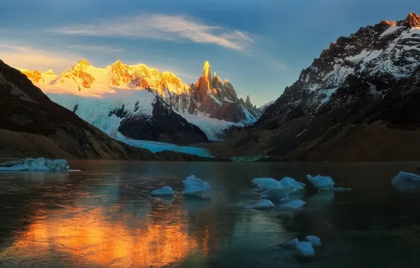 Ice, the sky, clouds, mountains, nature, lake, rocks, Argentina