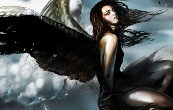 Girl, fiction, wings, angel, fantasy