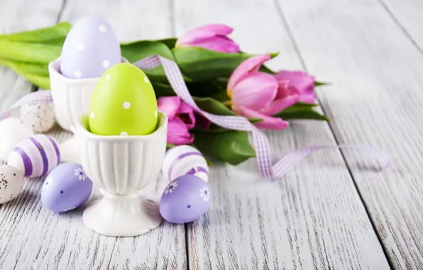 Picture flowers, eggs, flowers, purple, tulips, Easter, pink, wood