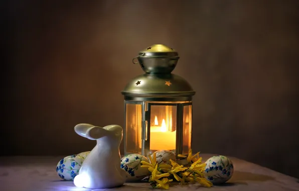 Holiday, lamp, candle, eggs, rabbit, Easter, lantern, figure