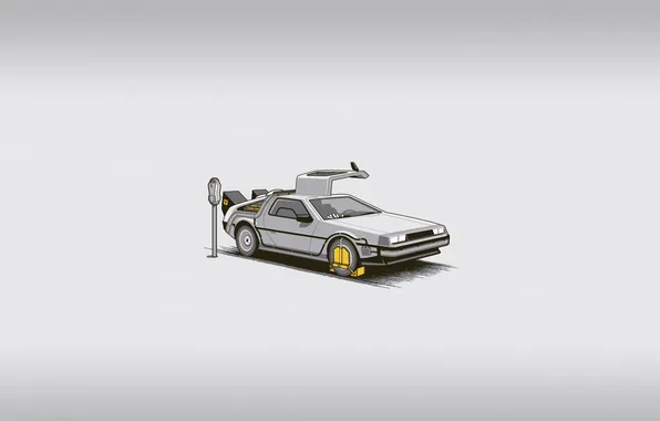 The film, fine, minimalism, Back to the future, DeLorean DMC-12, light background, minimalism, fine