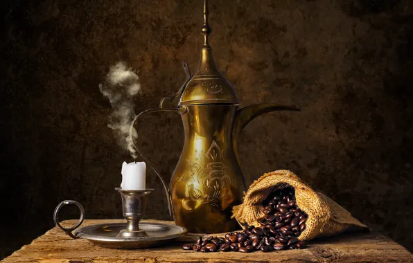 Coffee, candle, still life, coffee pot