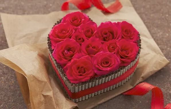 Holiday, gift, heart, roses