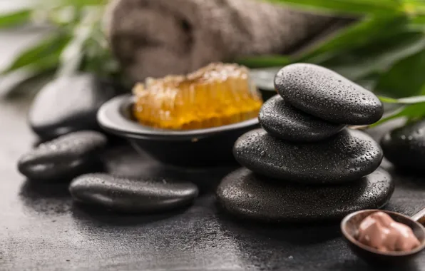 Drops, stones, honey, Spa