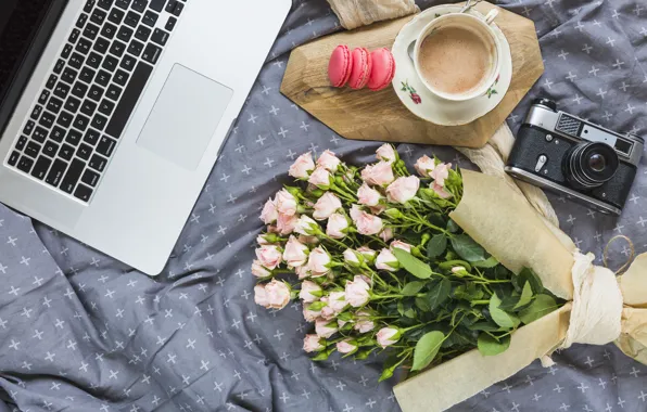 Picture flowers, roses, bouquet, laptop, pink, pink, flowers, beautiful