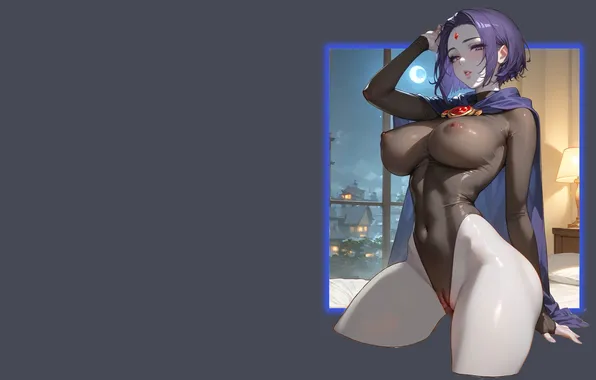 Girl, hot, sexy, nipples, boobs, anime, raven, short hair