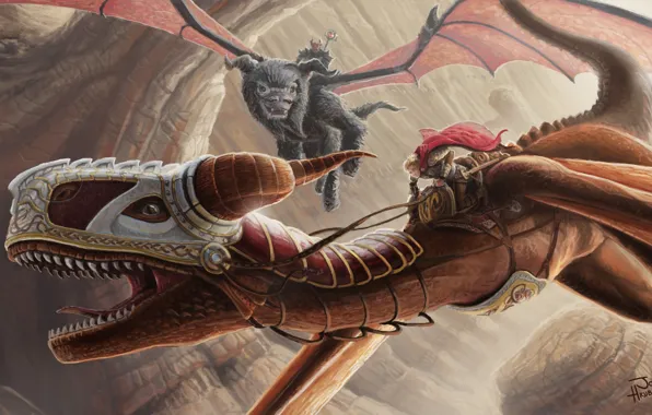 Flight, people, dragons, art, rider, armor, cloak, top