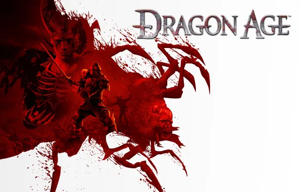 Picture red, sword, the demon, warrior, art, monsters, white background, dragon age
