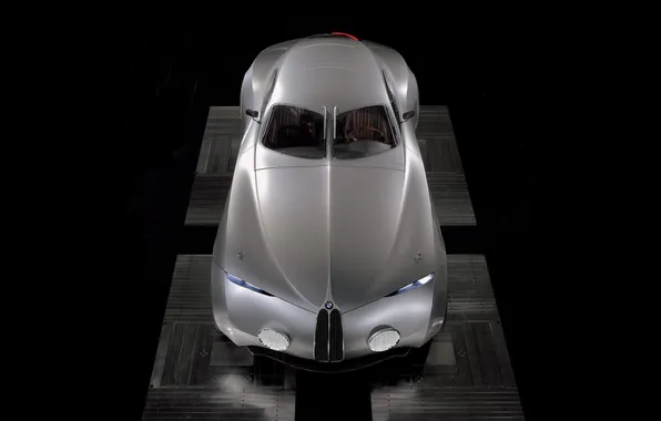 Picture the concept car, silver, BMW, black background