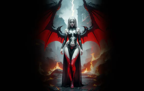 Fire, feet, Girl, wings, slim, the demon, blonde, claws