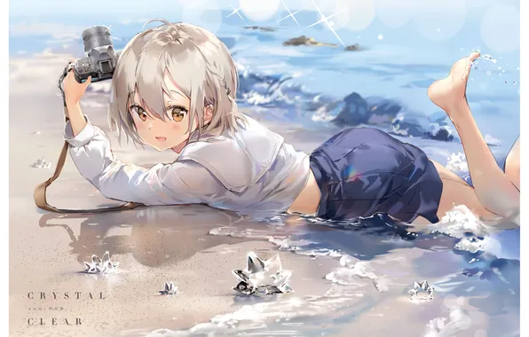 Sand, sea, summer, girl, flowers, the camera, crystals