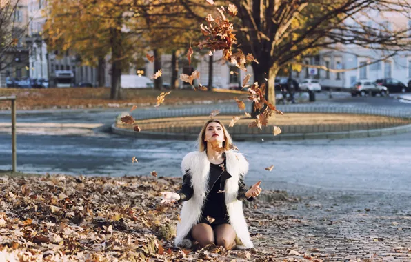 Picture autumn, leaves, girl