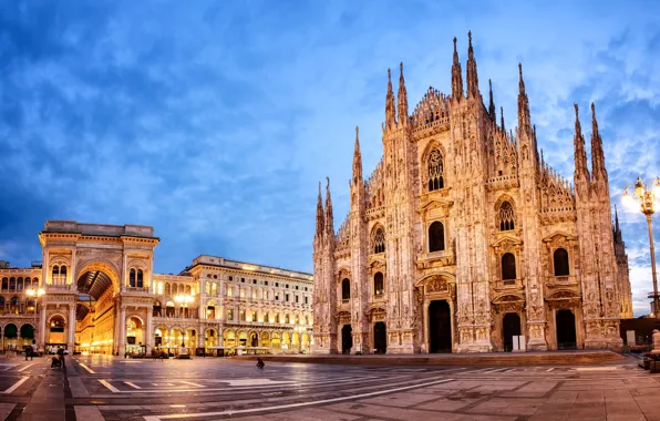 Picture lights, the evening, area, lights, Italy, Cathedral, architecture, Milan Cathedral