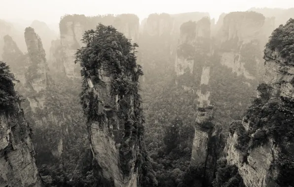 Mountains, nature, rocks, vegetation, panorama, China