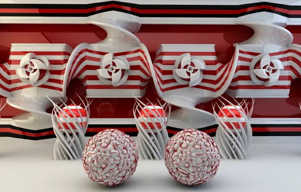 Picture balls, white color, red