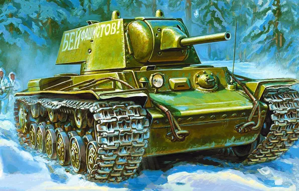Picture winter, offensive, KV-1, Klim Voroshilov, Soviet heavy tank