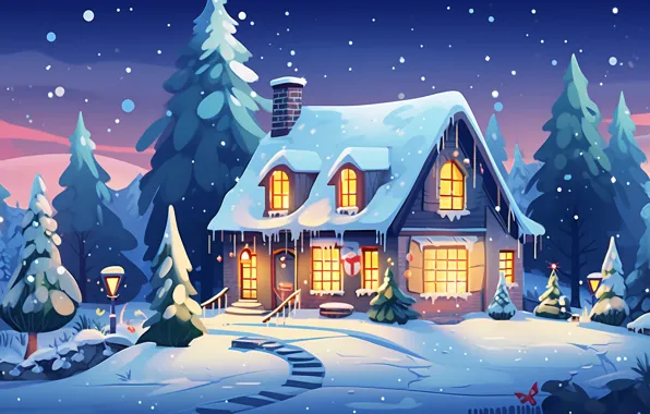 Winter, snow, house, holiday, graphics, Christmas, New year, house