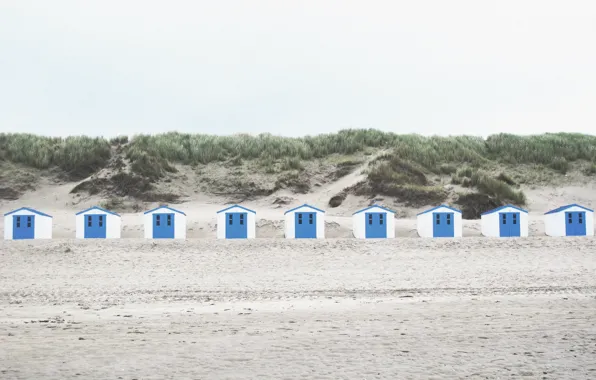 Sand, beach, shore, house, Netherlands, beach house