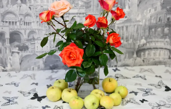 Picture apples, roses, buds