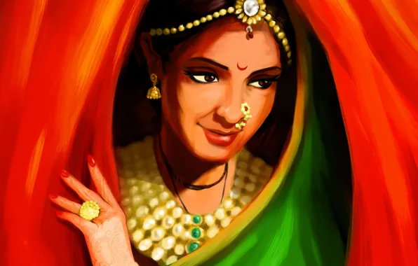Girl, decoration, art, India, curtain, Indian
