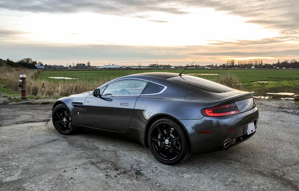 Picture road, sunset, Aston Martin, rear view, grey, Aston Martin, hydrant, Vantage B8