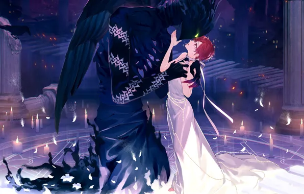 Girl, the demon, fantasy, ruins, Raven, pentagram, even if TEMPEST, by Norita