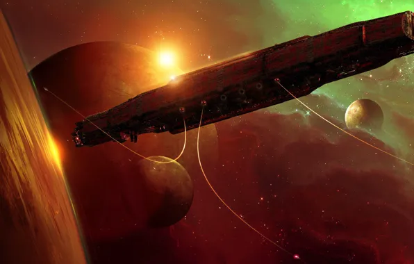 Space, planet, ship, stars, Gateway early concept art for the mmo
