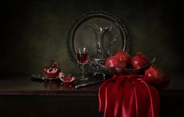 Pitcher, still life, garnet